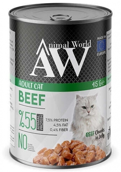 Animal World Chucks In Jelly Beef Biftek Etli 415 gr Kedi Maması