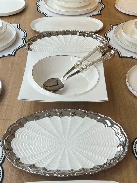 Rossev Modern Silver 37 Parça Yemek Takımı