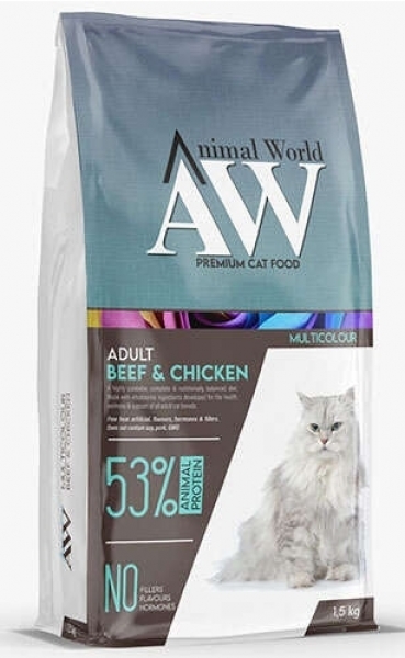 Animal World Biftek ve Tavuk Etli Yetişkin 1.5 kg Kedi Maması