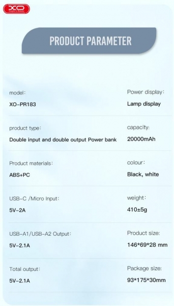 XO PR183 20000 mAh Powerbank
