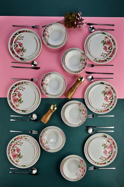 Erbaşlar Magnolya 24 Parça Yemek Takımı (Pembe / 24 Parça)