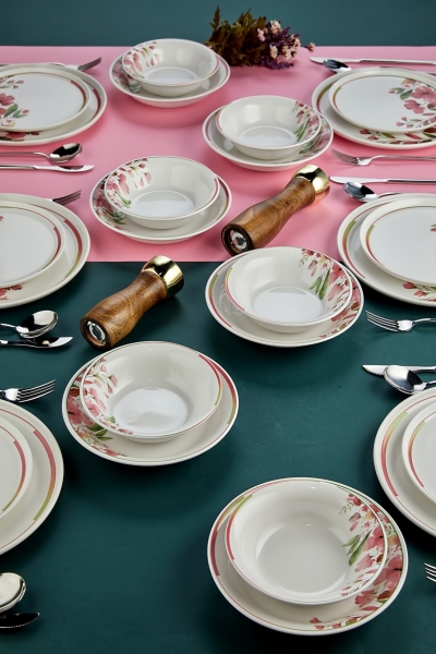 Erbaşlar Magnolya 24 Parça Yemek Takımı (Pembe / 24 Parça)