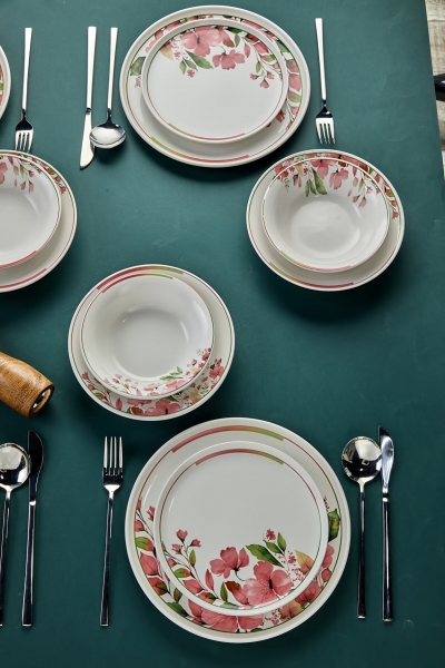 Erbaşlar Magnolya 24 Parça Yemek Takımı (Pembe / 24 Parça)