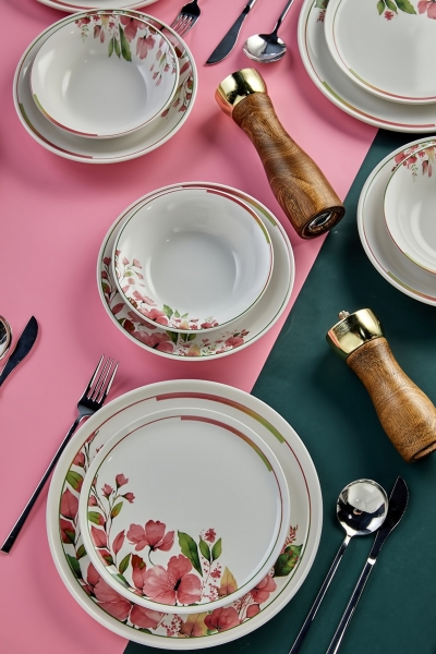 Erbaşlar Magnolya 24 Parça Yemek Takımı (Pembe / 24 Parça)