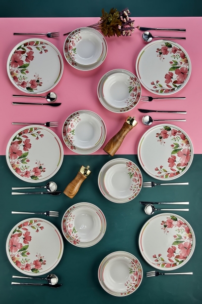 Erbaşlar Magnolya 18 Parça Yemek Takımı (Pembe / 18 Parça)