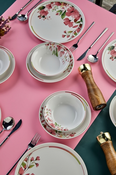 Erbaşlar Magnolya 18 Parça Yemek Takımı (Pembe / 18 Parça)