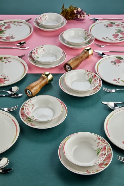 Erbaşlar Magnolya 18 Parça Yemek Takımı (Pembe / 18 Parça)