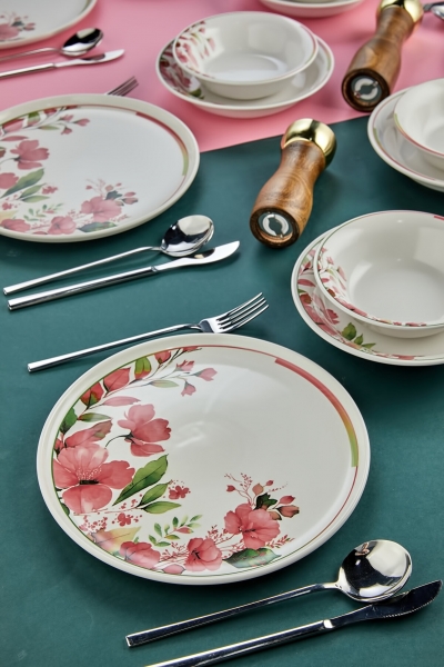 Erbaşlar Magnolya 18 Parça Yemek Takımı (Pembe / 18 Parça)