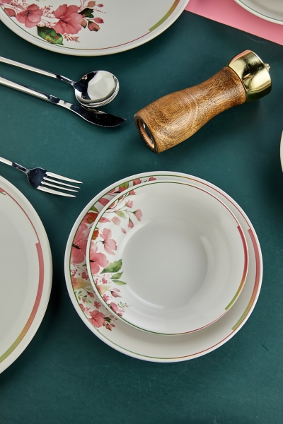 Erbaşlar Magnolya 18 Parça Yemek Takımı (Pembe / 18 Parça)