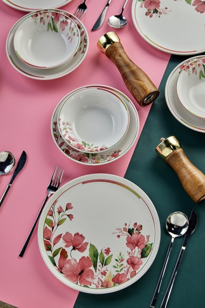 Erbaşlar Magnolya 18 Parça Yemek Takımı (Pembe / 18 Parça)
