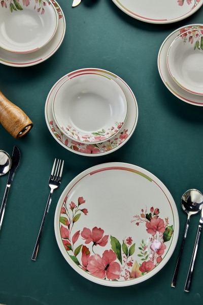 Erbaşlar Magnolya 18 Parça Yemek Takımı (Pembe / 18 Parça)