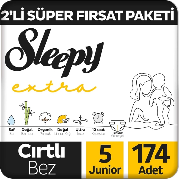 Sleepy Extra Günlük Aktivite 5 Beden 174 Adet Bebek Bezi