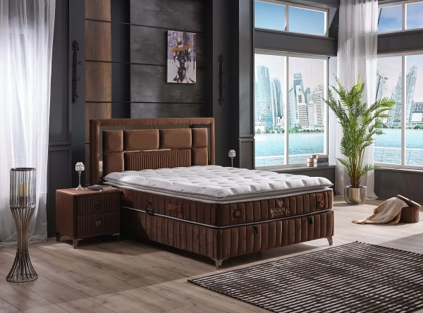 Tutku Brown Diamond XL 200x200 Baza+Başlık+Yatak Seti