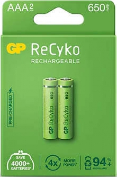 GP ReCyko AAA 650mAh 2'li İnce Kalem Pil
