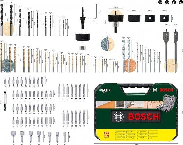 Bosch EasyImpact 1200 (1x1.5Ah) + 103 Parça Set Akülü Matkap (1 Akülü)