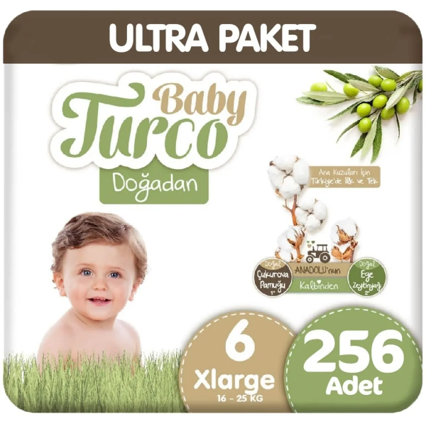 Baby Turco Doğadan 6 Beden 256 Adet Bebek Bezi