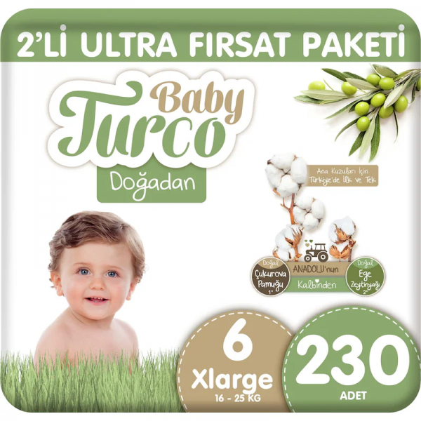 Baby Turco Doğadan 6 Beden 230 Adet Bebek Bezi