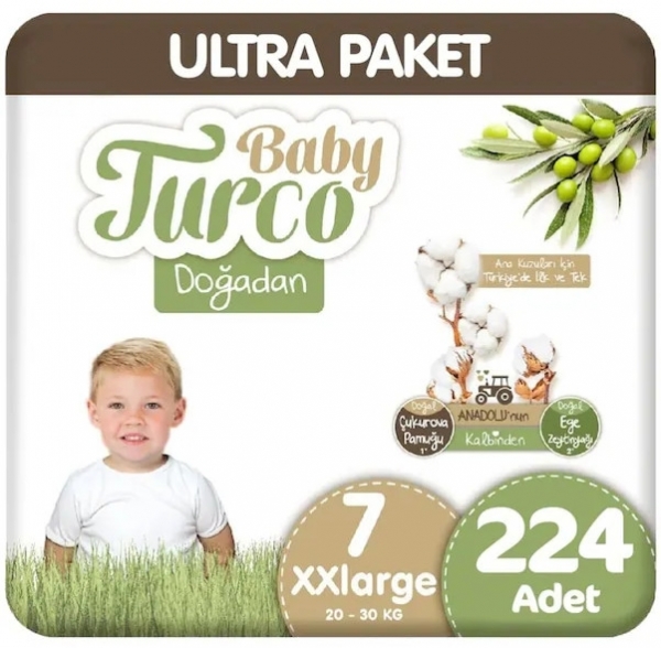 Baby Turco Doğadan 7 Beden 224 Adet Bebek Bezi