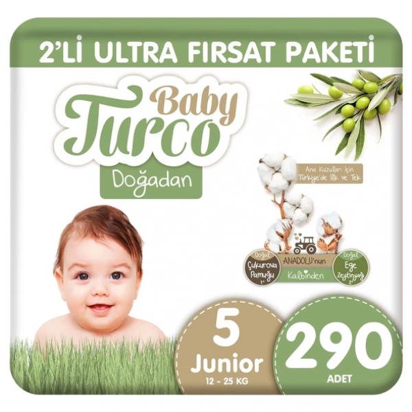 Baby Turco Doğadan 5 Beden 290 Adet Bebek Bezi