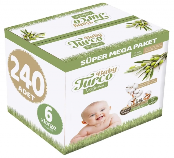 Baby Turco Doğadan 6 Beden 240 Adet Bebek Bezi