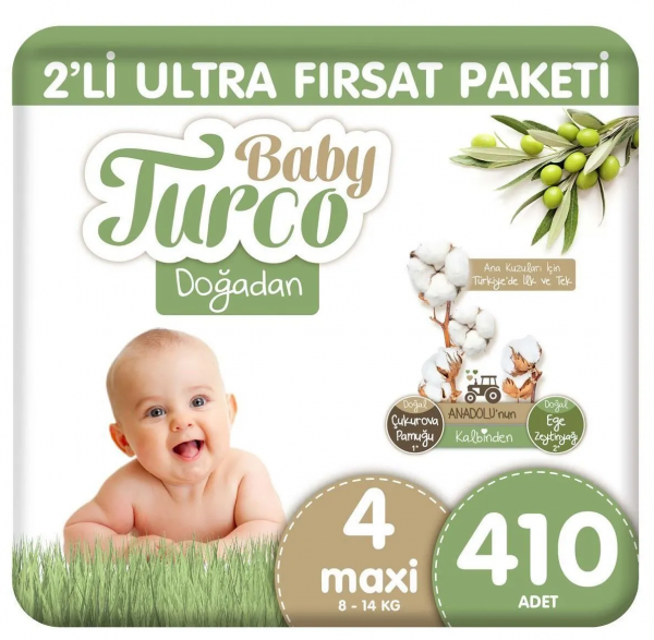 Baby Turco Doğadan 4 Beden 410 Adet Bebek Bezi