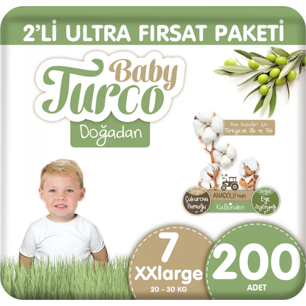 Baby Turco Doğadan 7 Beden 200 Adet Bebek Bezi