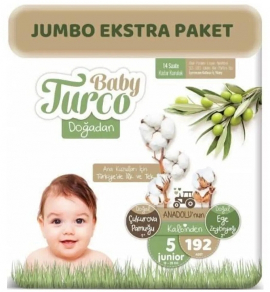 Baby Turco Doğadan 5 Beden 192 Adet Bebek Bezi