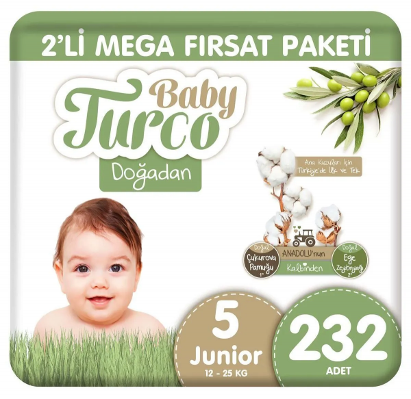 Baby Turco Doğadan 5 Beden 232 Adet Bebek Bezi