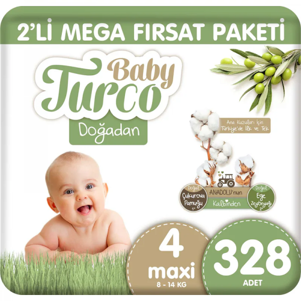 Baby Turco Doğadan 4 Beden 328 Adet Bebek Bezi