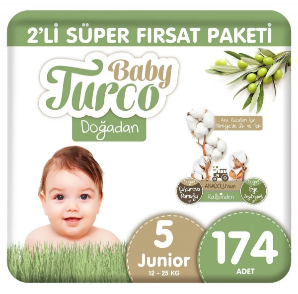 Baby Turco Doğadan 5 Beden 174 Adet Bebek Bezi