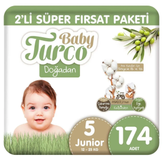 Baby Turco Doğadan 5 Beden 174 Adet Bebek Bezi