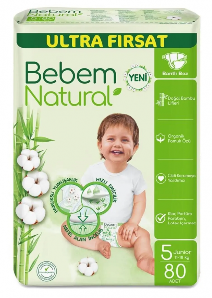 Bebem Natural 5 Beden 80 Adet Bebek Bezi