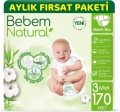 Bebem Natural 3 Beden 170 Adet Bebek Bezi
