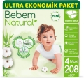 Bebem Natural 4 Beden 208 Adet Bebek Bezi