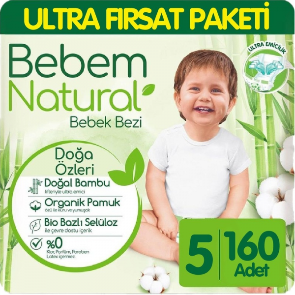 Bebem Natural 5 Beden 160 Adet Bebek Bezi