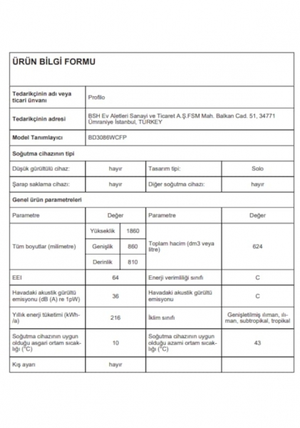 Profilo BD3086WCFP Buzdolabı