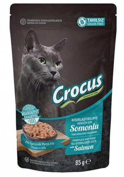 Crocus Tahılsız Somonlu Jöleli Kısırlaştırılmış 85 gr Kedi Maması