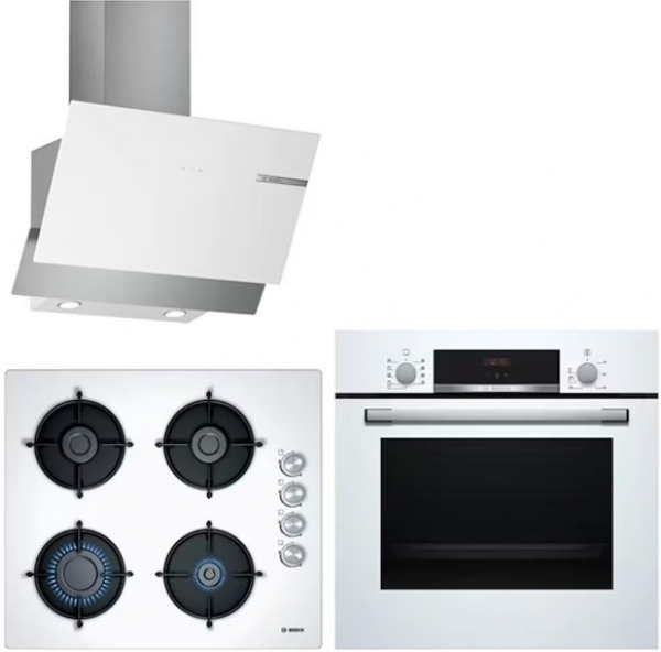 Bosch Beyaz Ankastre Set POP6C2O10O + HBF534EW3T + DWK65AD20R