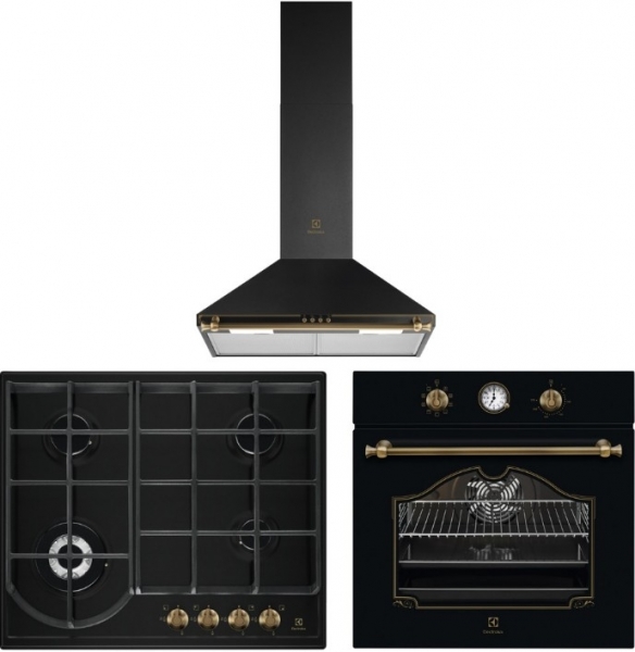Electrolux Rustik Siyah Ankastre Set EGH6343ROR + EOA5220AOR + EFC226R