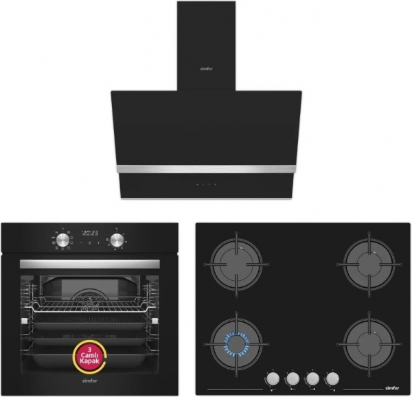 Simfer Air Fry Plus Siyah Ankastre Set 3653 4G + 8211 + 8738