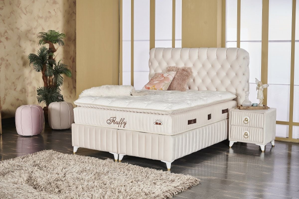 Tutku Fluffy Pedli 90x190 Baza+Başlık+Yatak Seti
