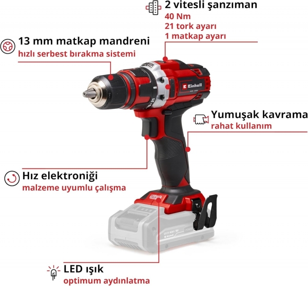 Einhell TE-CD 18/40 Li Solo Akülü Matkap (Aküsüz)