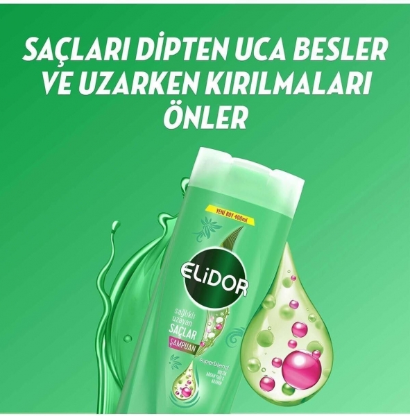 Elidor Superblend Sağlıklı Uzayan Saçlar Biotin Argan Yağı Arjinin 400 ml Şampuan