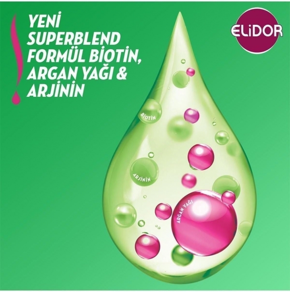 Elidor Superblend Sağlıklı Uzayan Saçlar Biotin Argan Yağı Arjinin 400 ml Şampuan
