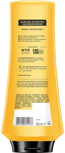 Gliss Oil Nutritive Besleyici & Parlaklık Veren Bakım 360 ml Saç Kremi