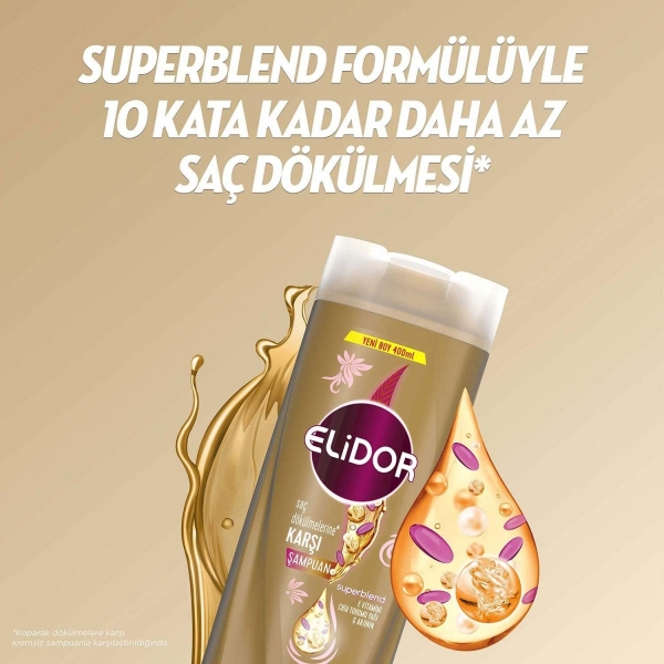 Elidor Superblend Saç Dökülmelerine Karşı E Vitamini Chia Tohumu Yağı Arjinin 400 ml Şampuan
