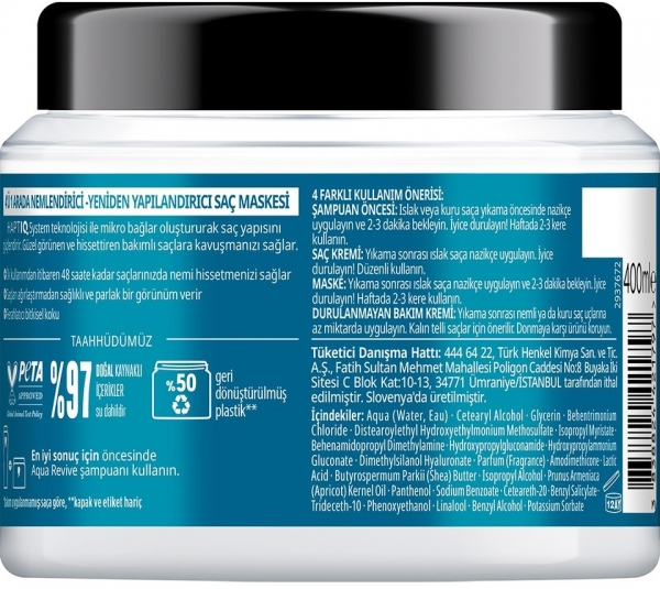 Gliss Aqua Revive Nemlendirici & Yeniden Yapılandırıcı Saç Bakım Maskesi Saç Kremi
