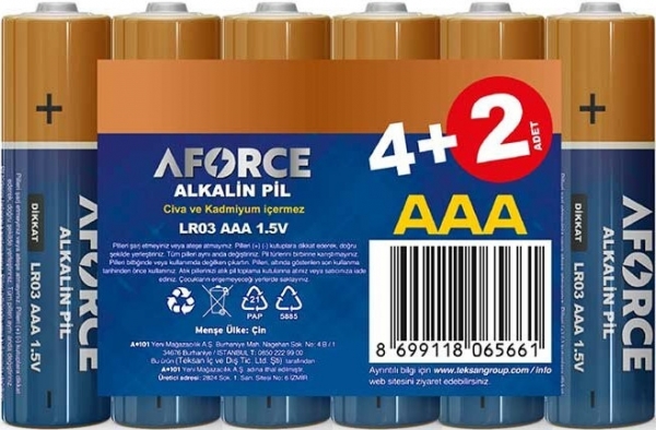 Aforce Alkalin AAA 6'lı İnce Kalem Pil