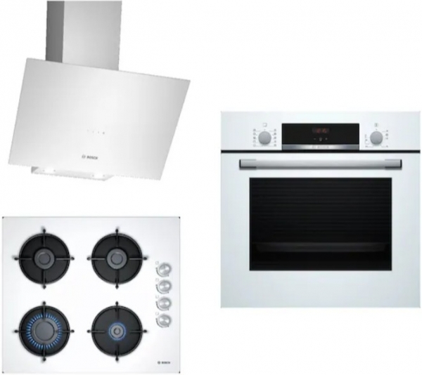 Bosch Beyaz İnci Ankastre Set POP6C2O10O + HBF514BW1T + DWK64PJ20T