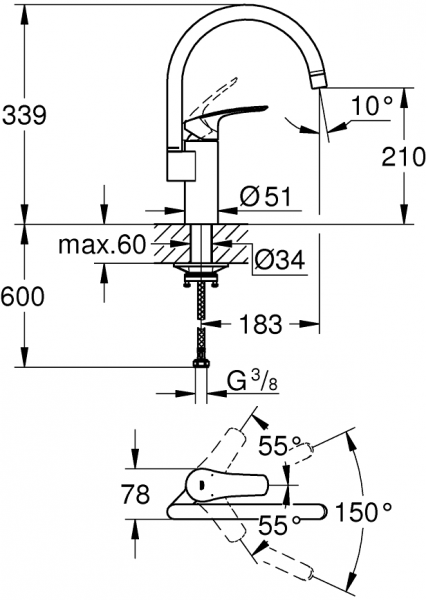 Grohe Eurosmart 332022433 Eviye Bataryası